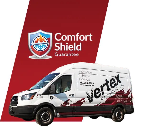 Vertex truck on Comfort Shield Guarantee Background